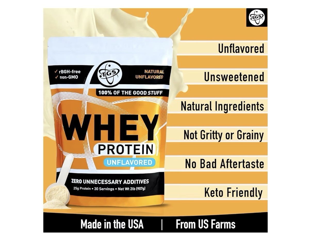 TGS Nutrition Whey Protein Powder Unflavored Unsweetened Muscle Recovery 2 Pound