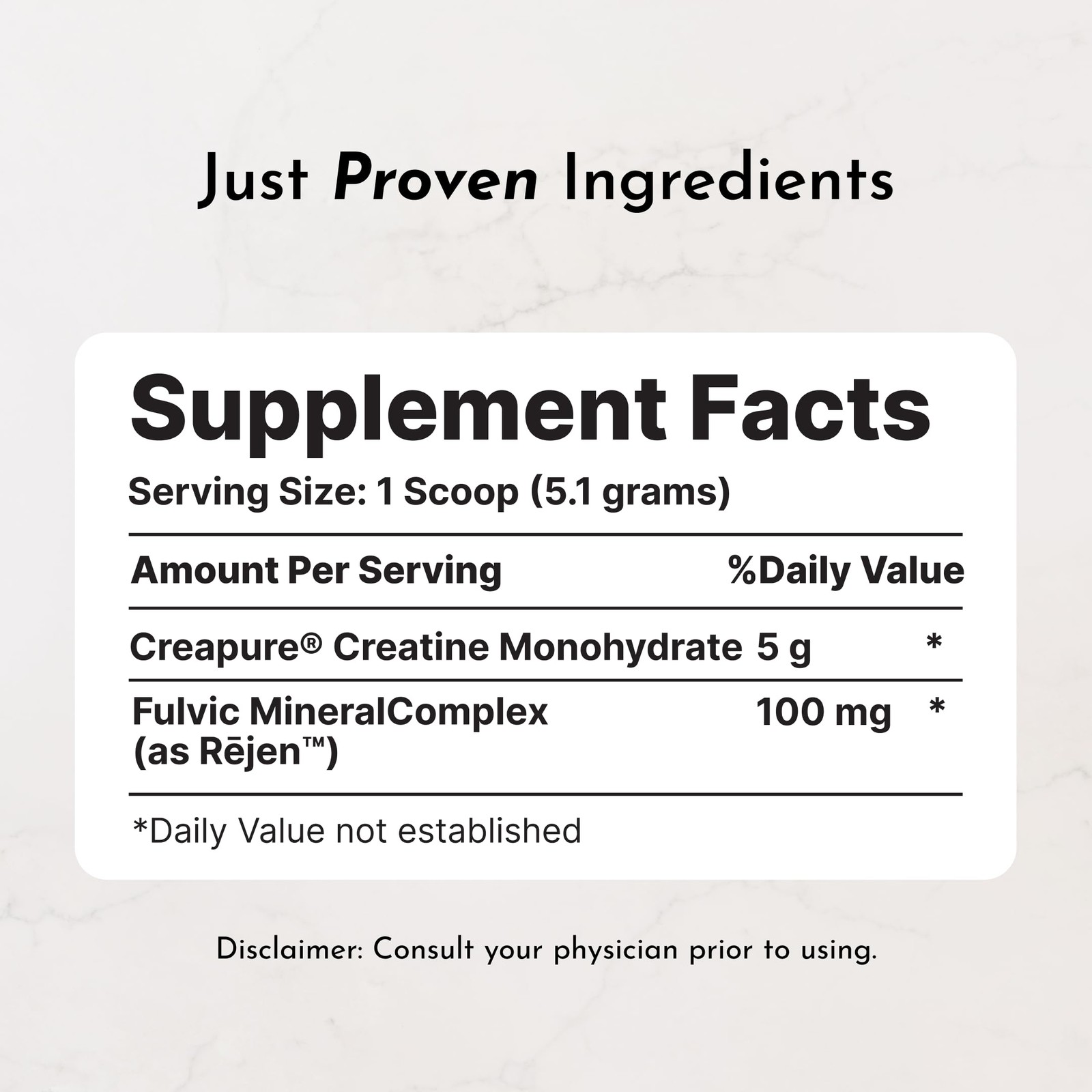 JUST INGREDIENTS Creatine Monohydrate Powder with Rejen 5.4 Ounce (Pack of 1)