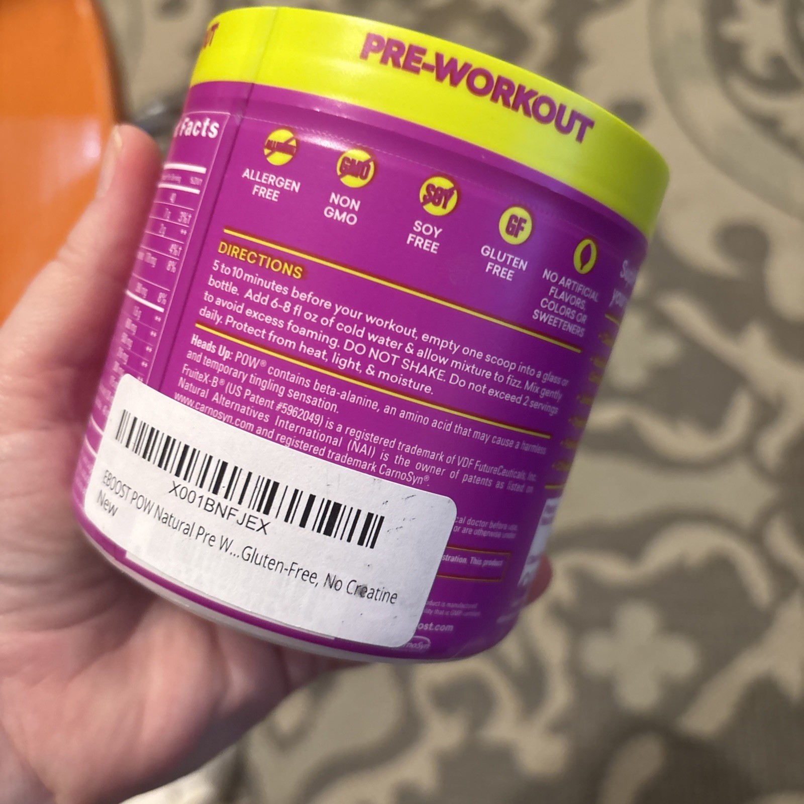 EBOOST POW Natural Pre Workout Powder – 20 Servings – Berry Melon Fizz Flavor