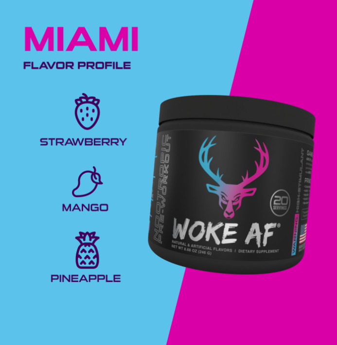 Bucked Up Woke AF Pre-Workout Powder 333mg Caffeine Miami 20 Servings