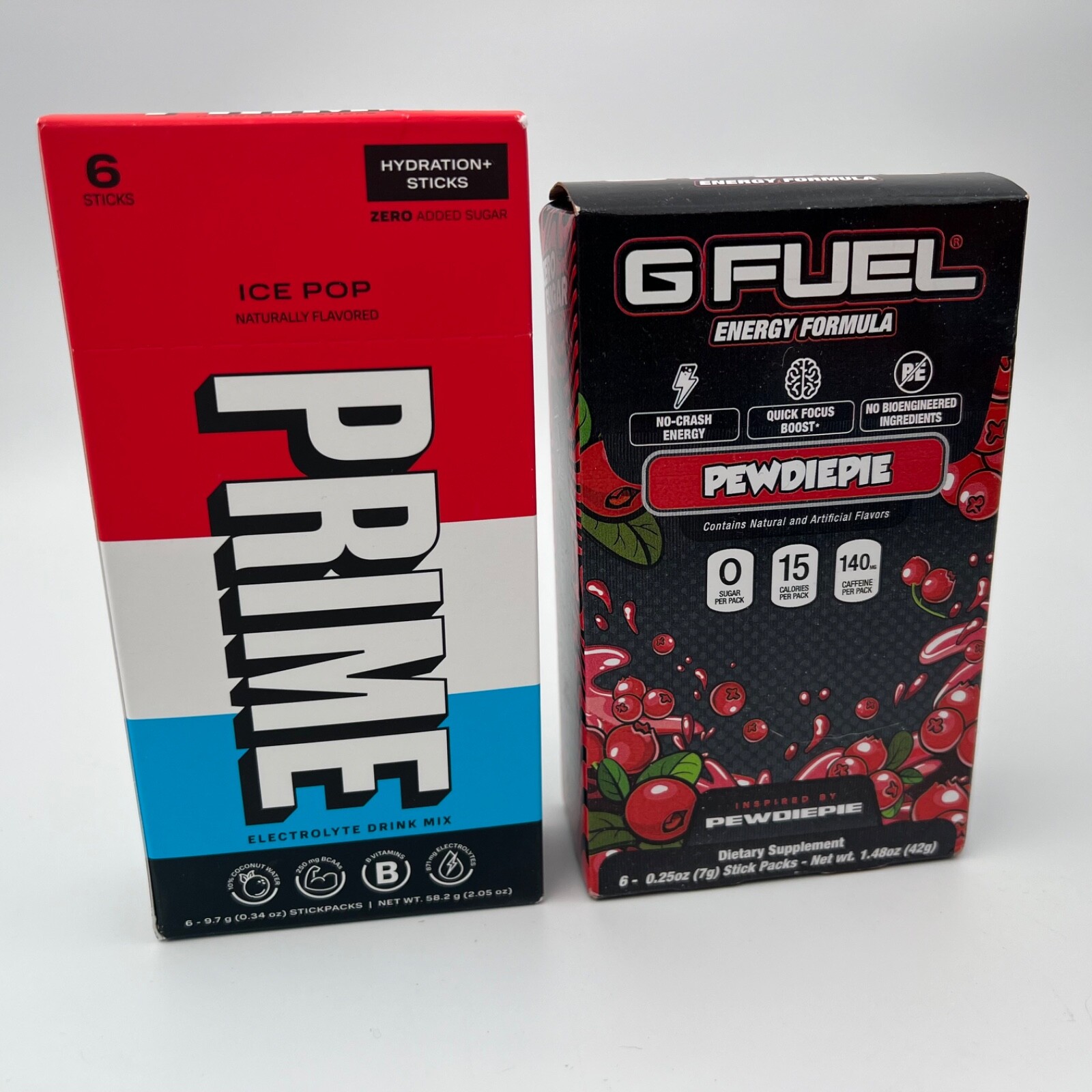 PRIME ICE POP + G FUEL PEWDIEPIE Lingonberry Hydration Sticks (12 sticks total)