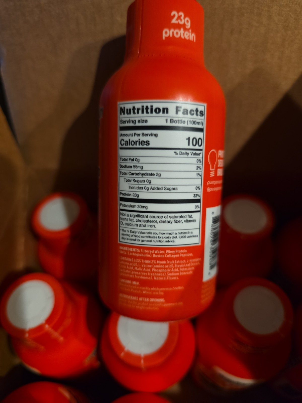 12 PACK Pure Genius Strawberry Guava Protein Shots 23g KETO Gluten & Sugar Free