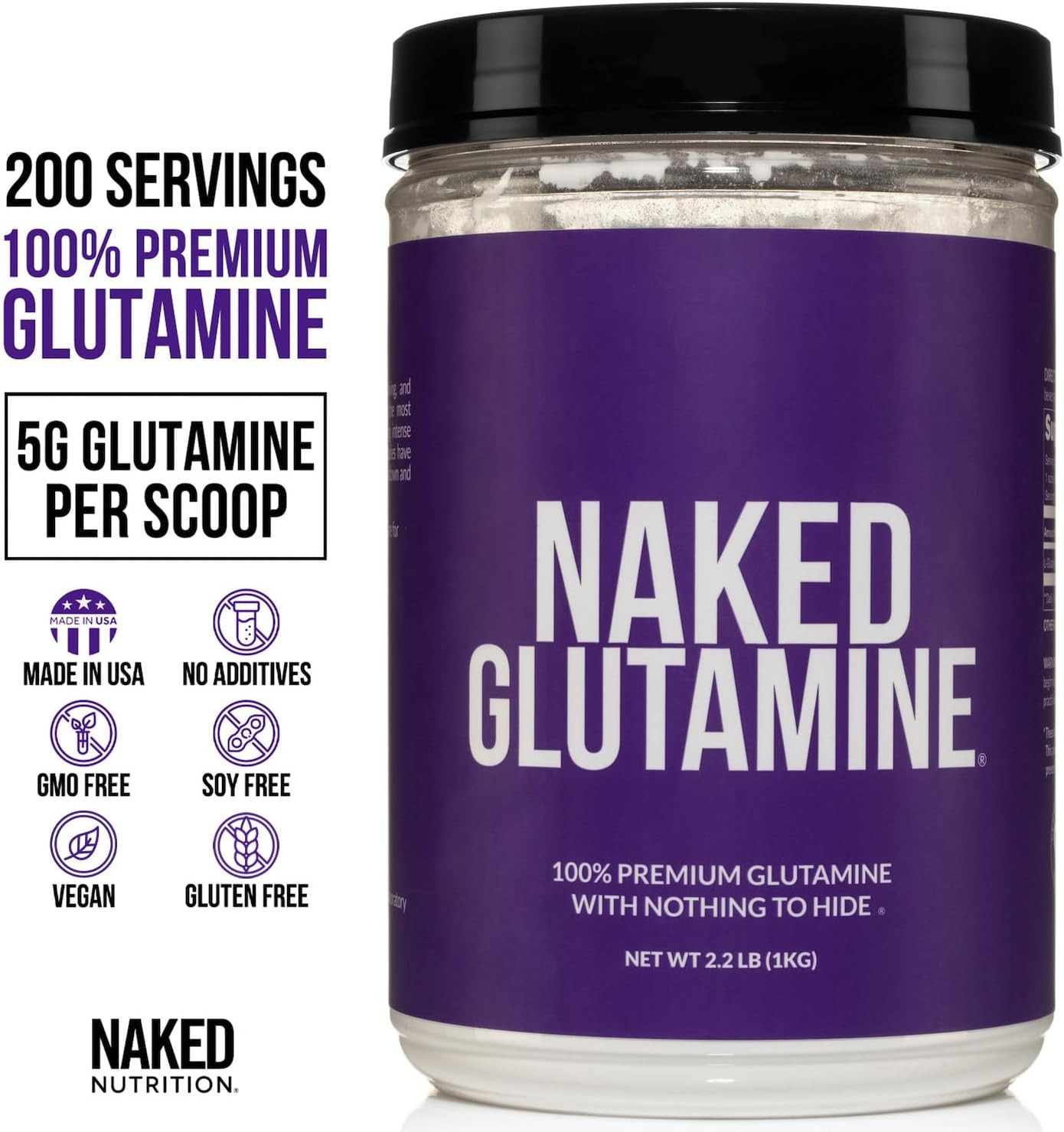 Pure L-Glutamine Made in the USA – 200 Servings – 1,000G, 2.2Lb Bulk, Vegan, …