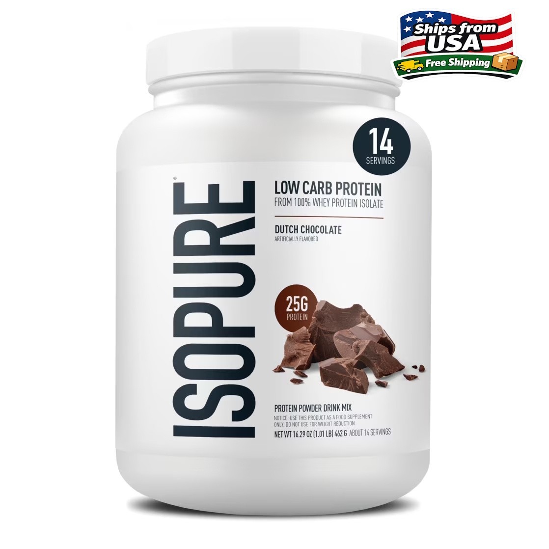 Isopure Low Carb 100% Whey Protein Isolate Chocolate Protein Powder, 25g, 14 Ser