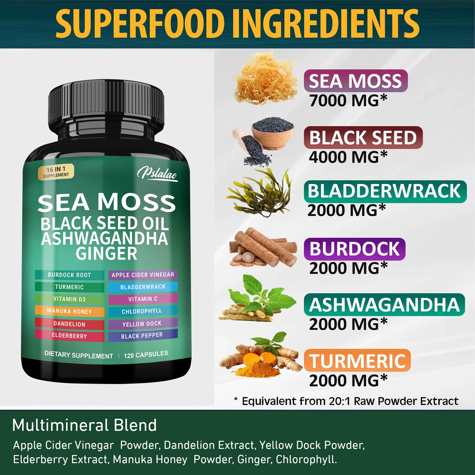 Sea Moss Black Seed Oil Ashwagandha and Ginger