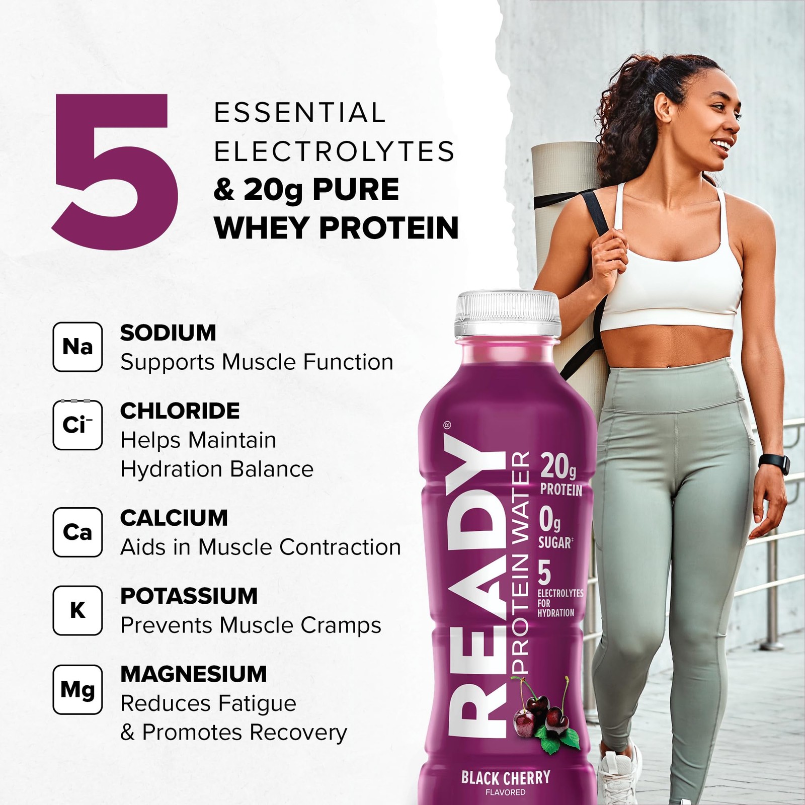 Ready Protein Water Black Cherry 16.9oz 12-Pack 20g Protein Zero Sugar Low-Calor