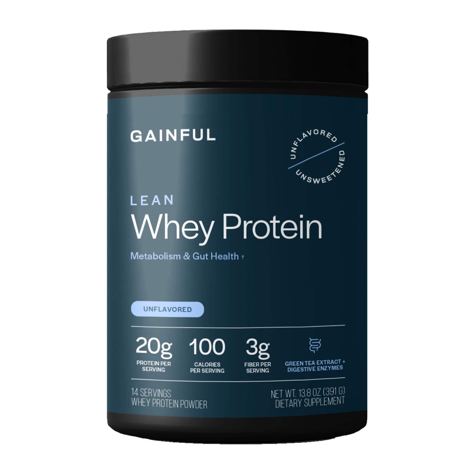 Gainful Lean Whey Protein Powder with 20g Protein per Serving, Unflavored, Su…