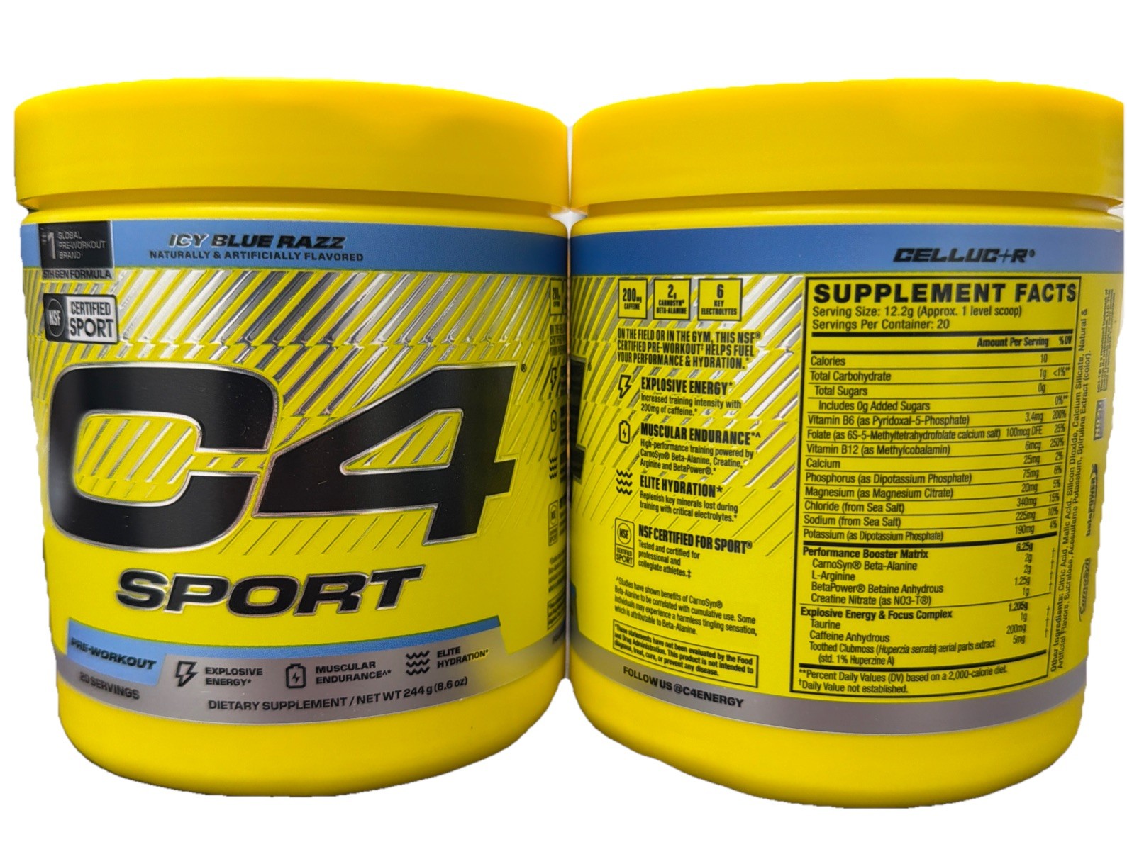 Lot of 2 C4 Sport Pre-Workout Icy Blue Razz 8.6 oz 40 Servings 20 Ea Exp 11/2027