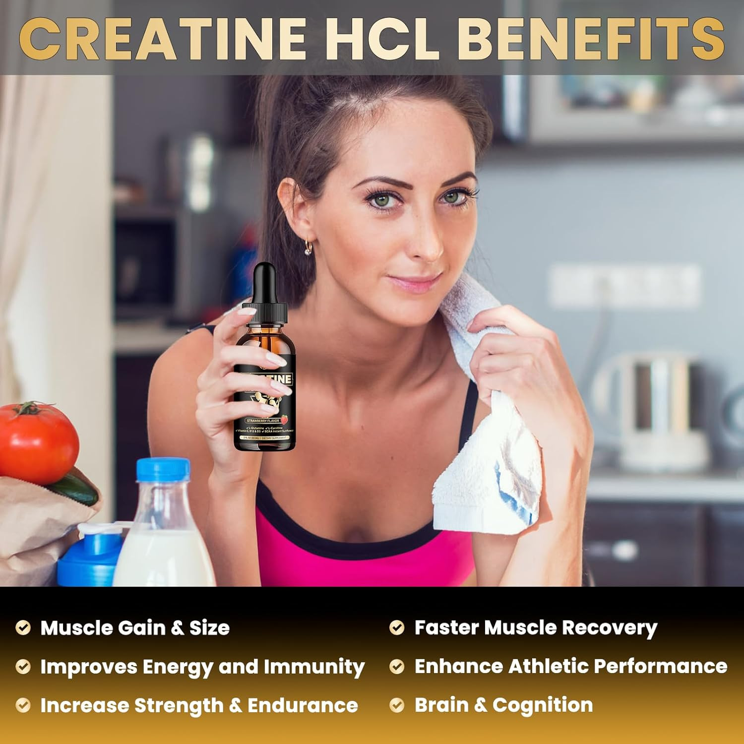 Creatine HCL Liquid Drops for Men & Women, 1500Mg Liquid Creatine Hydrochloride,