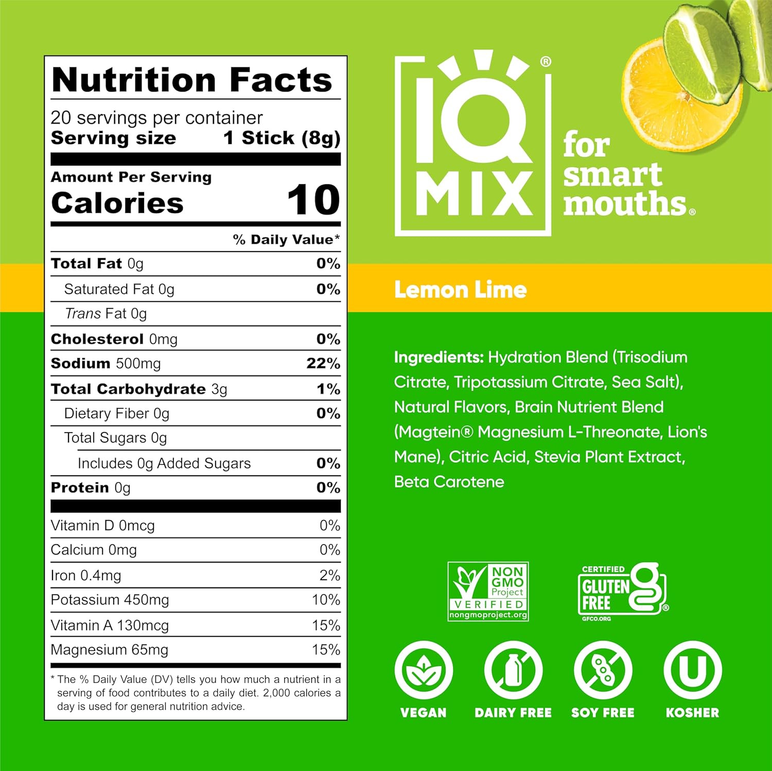 IQMIX Hydration Electrolyte Powder, Lemon Lime Sugar-Free Drink Mix, 20 Count