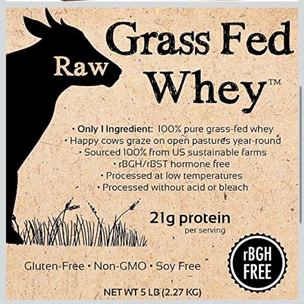 Raw Grass Fed Whey Unflavored Protein Powder – No Additives, Undenatured, 5 lbs