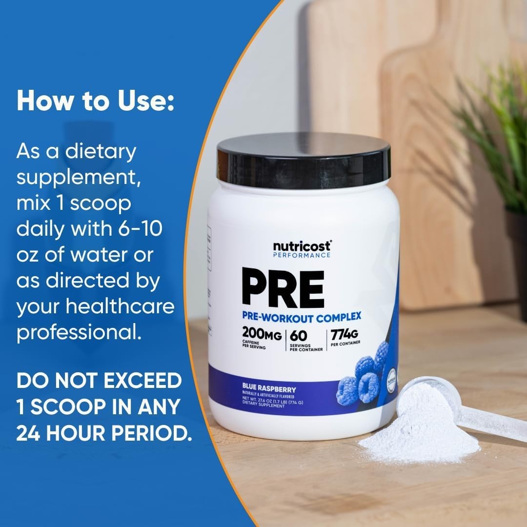 Delicious Blue Raspberry Pre-Workout Supplement – 32oz, 60 Servings, Gluten Free