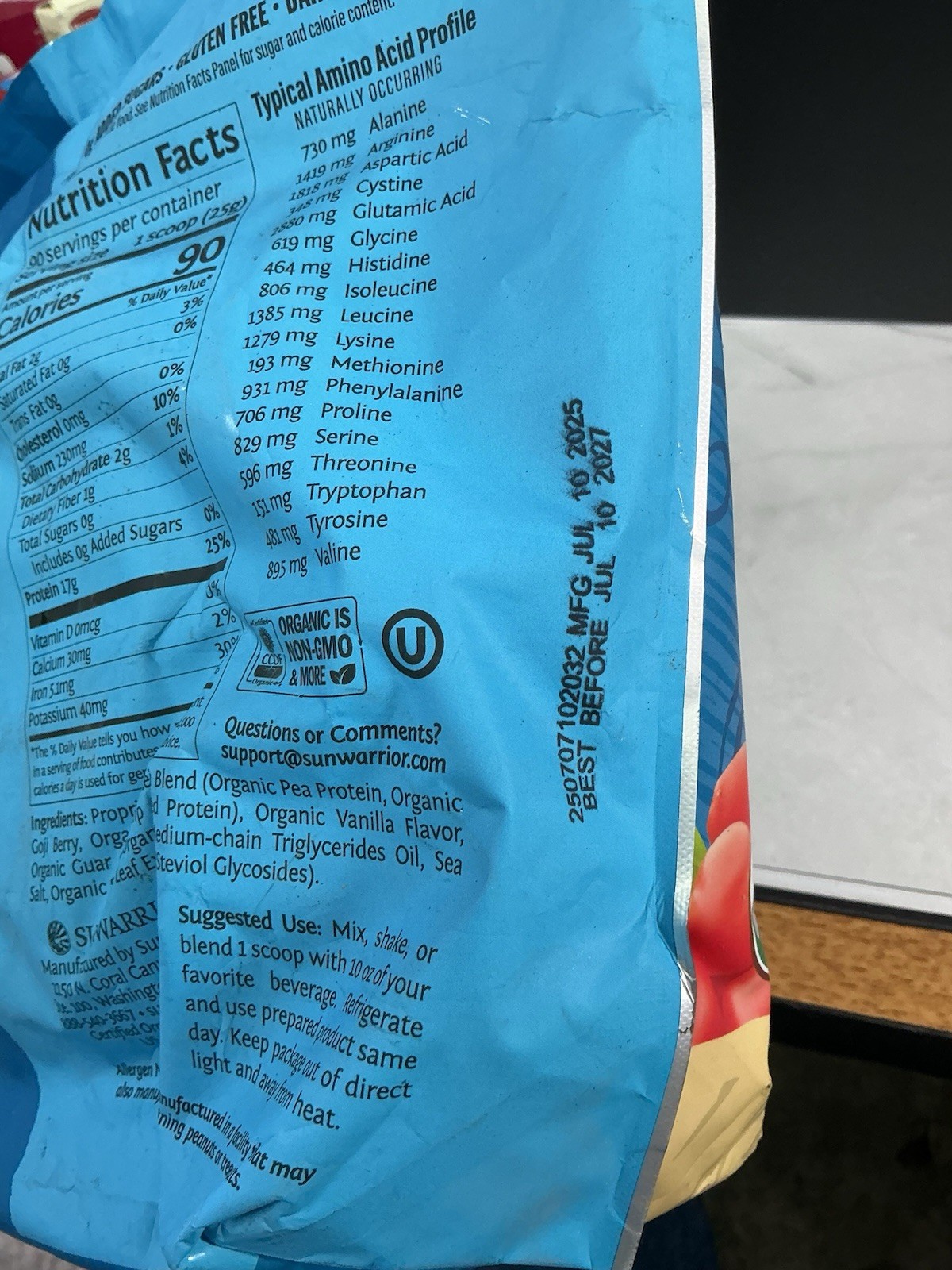 Sunwarrior Vegan Organic Protein Powder Plant-Based BCAA Amino Acids 4.96 lb