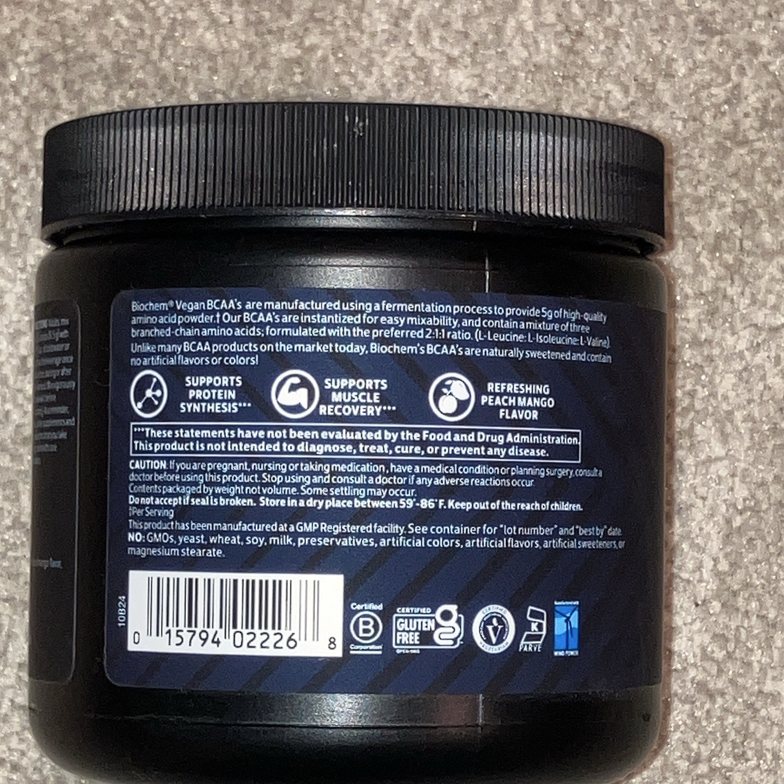 Biochem Vegan Keto Friendly Gluten-Free BCAA Powder Peach Mango 6.9oz 30 srv
