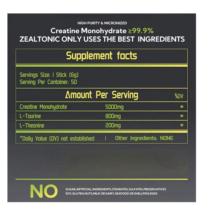 2 Pack Zealtonic Creatine Monohydrate 5000mg 99.9% Micronized Powder 100servings