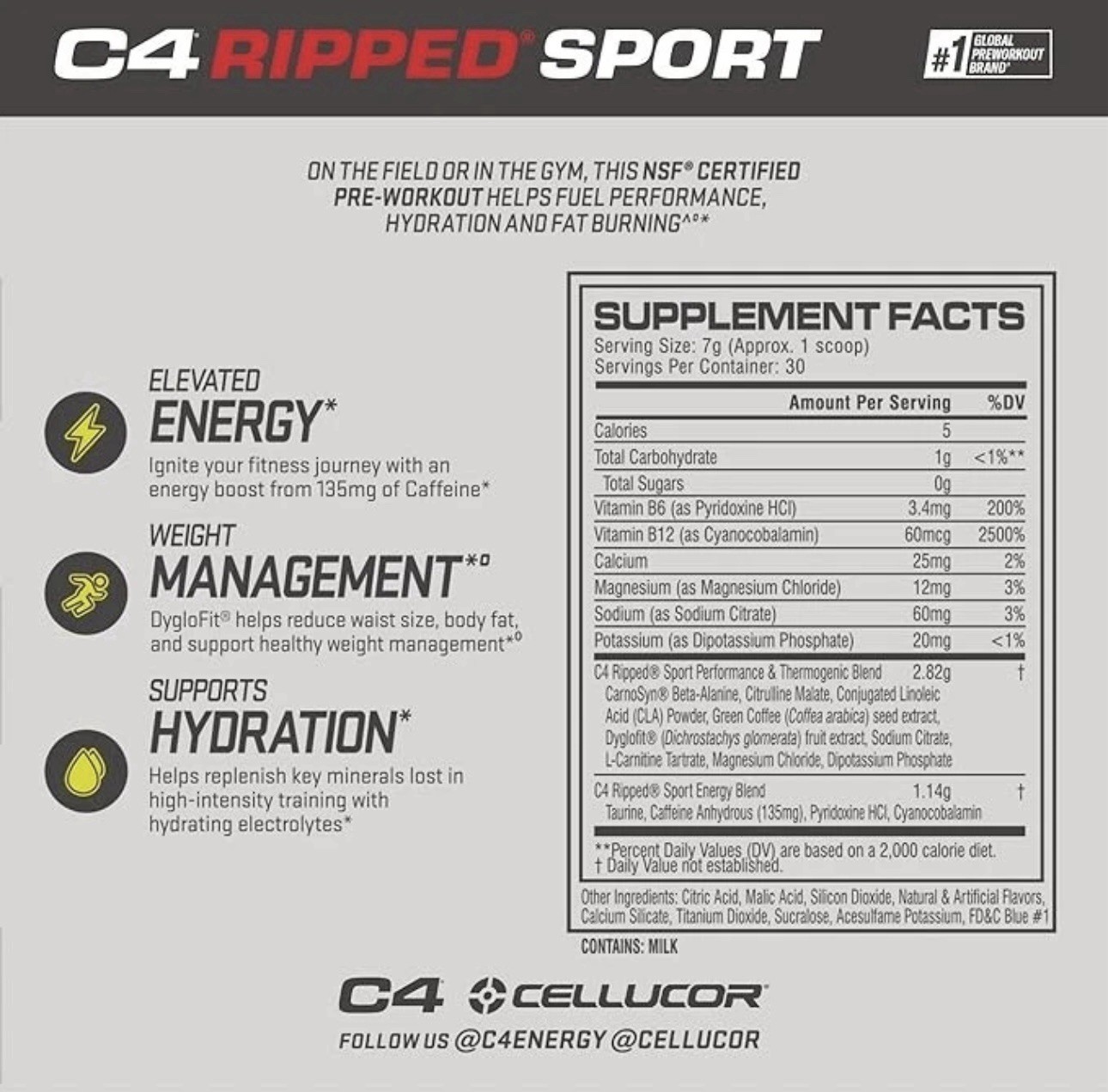 C4 Ripped Sport Pre-workout Powder Arctic Snow Cone 30 Servings