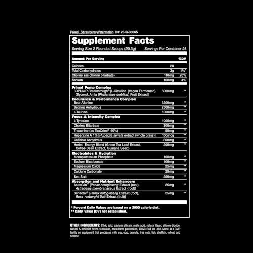 Animal Primal Pre Workout Strawberry Watermelon 25 Servings Energy Endurance