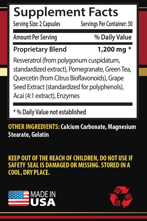 grape seed extract – PURE RESVERATROL 1200MG – antioxidant supplement – 2Bottles
