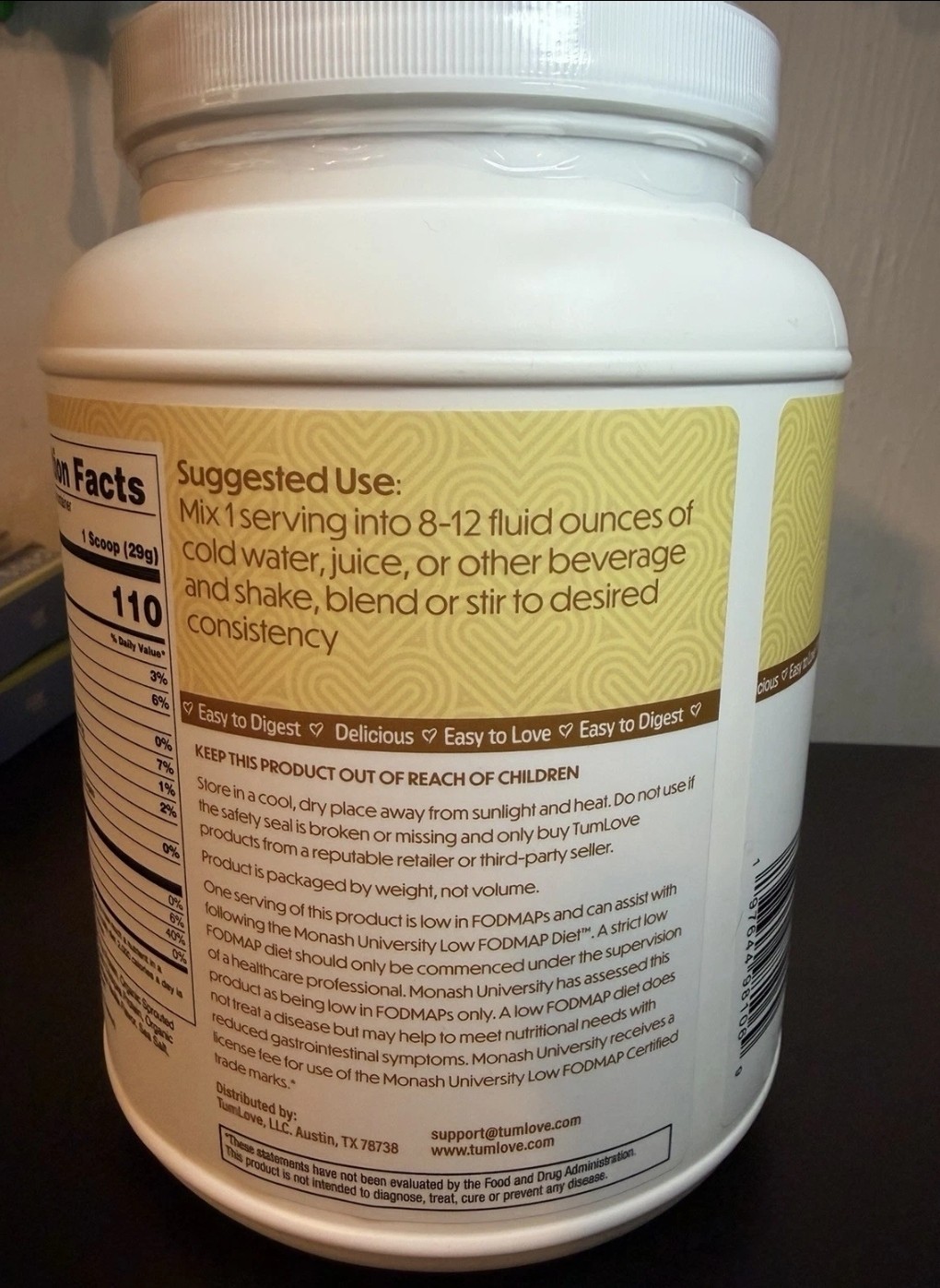 TumLove Gut-Friendly Vegan Protein Powder Vanilla 1.60 lbs Gluten Free Soy-Free