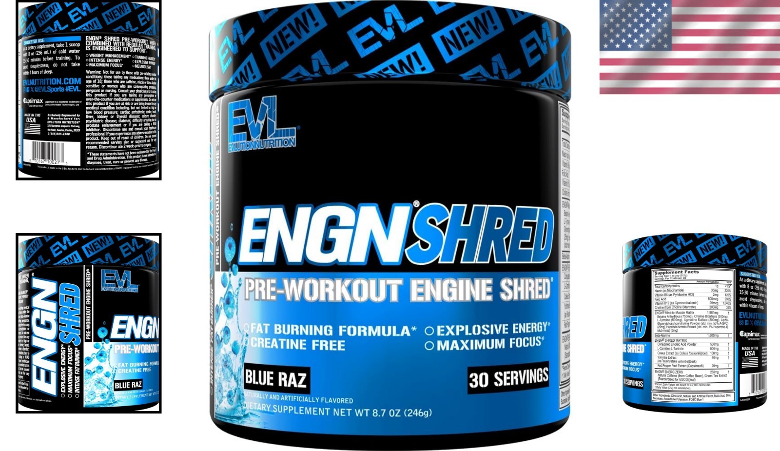 ENGN Shred Blue Raz Pre Workout Powder – Thermogenic Fat Burn Support – 9.1oz