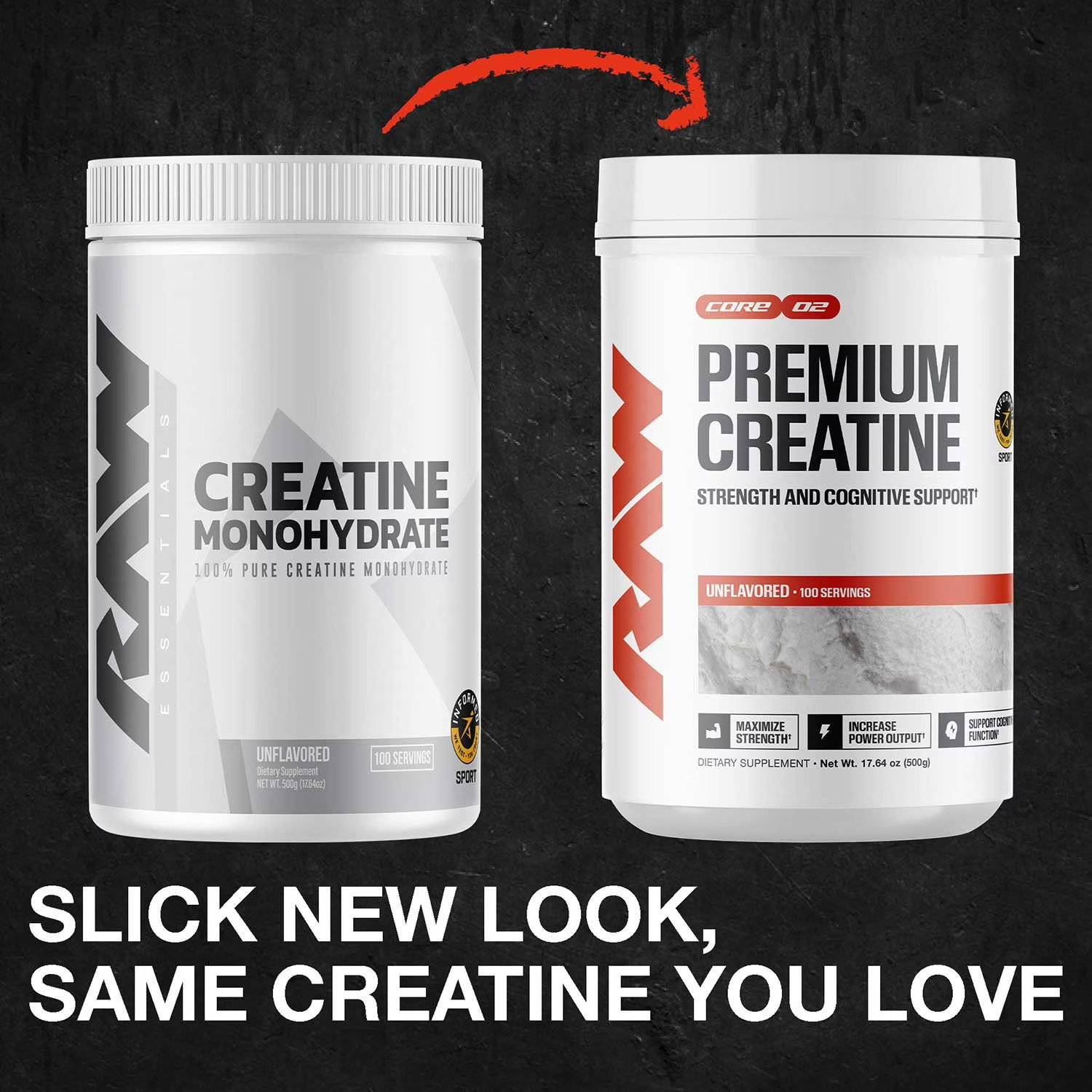 RAW Nutrition Creatine Monohydrate Powder, Unflavored, 510g 100 Servings