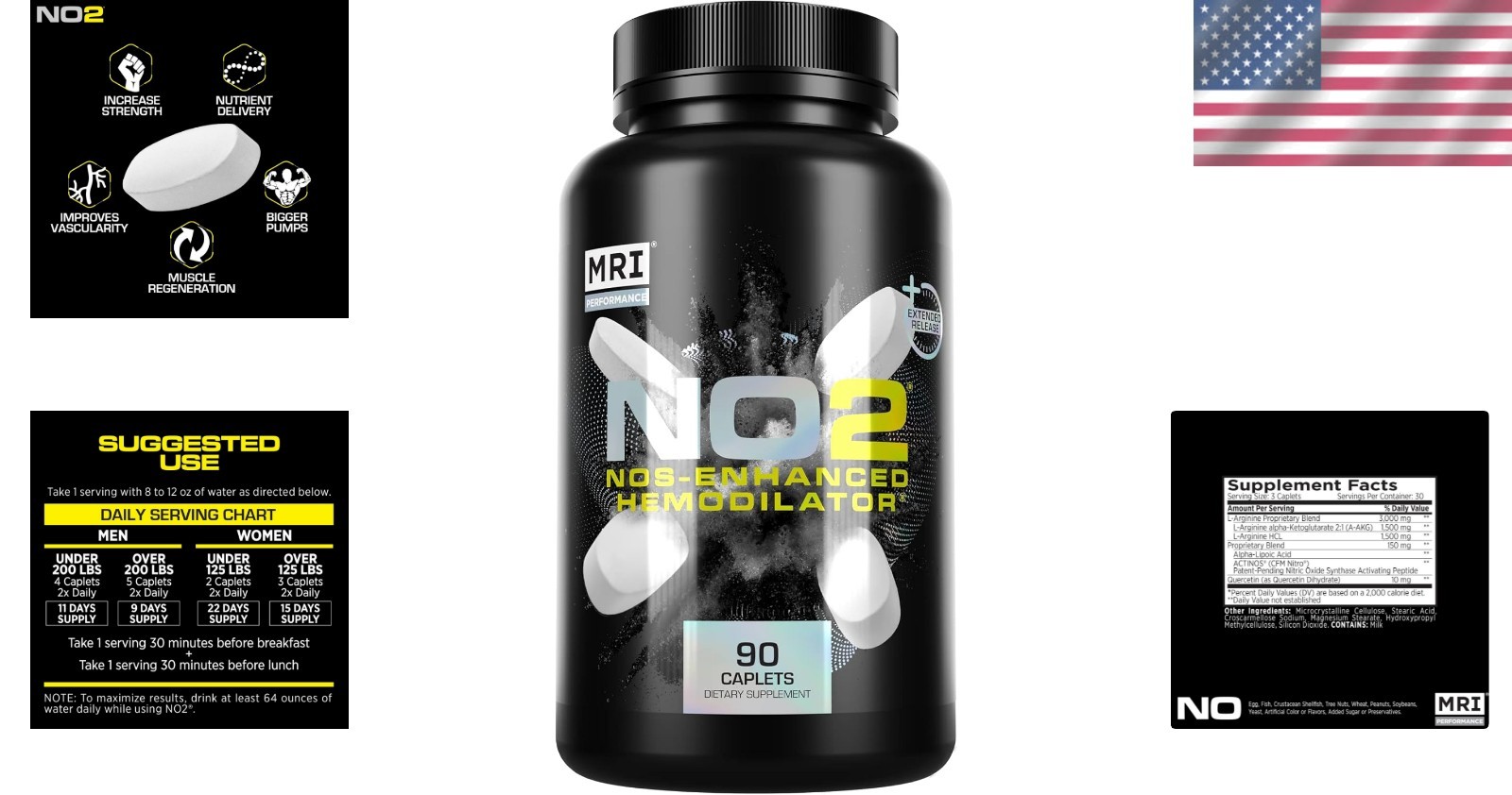 90 Caplets of Performance NO2: Nitric Oxide with 3,000mg L-Arginine for Recovery