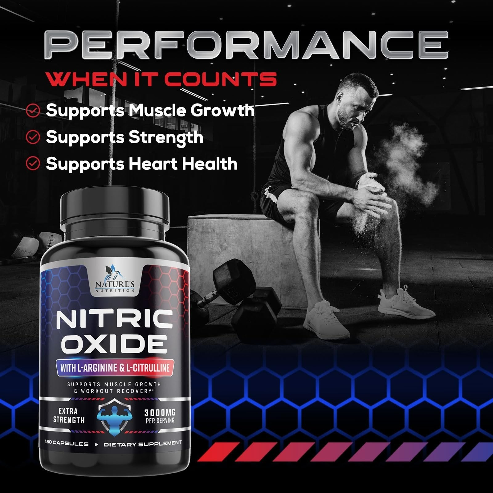 Nitric Oxide Booster Extra Strength – L-Arginine & Citrulline 180 Capsules