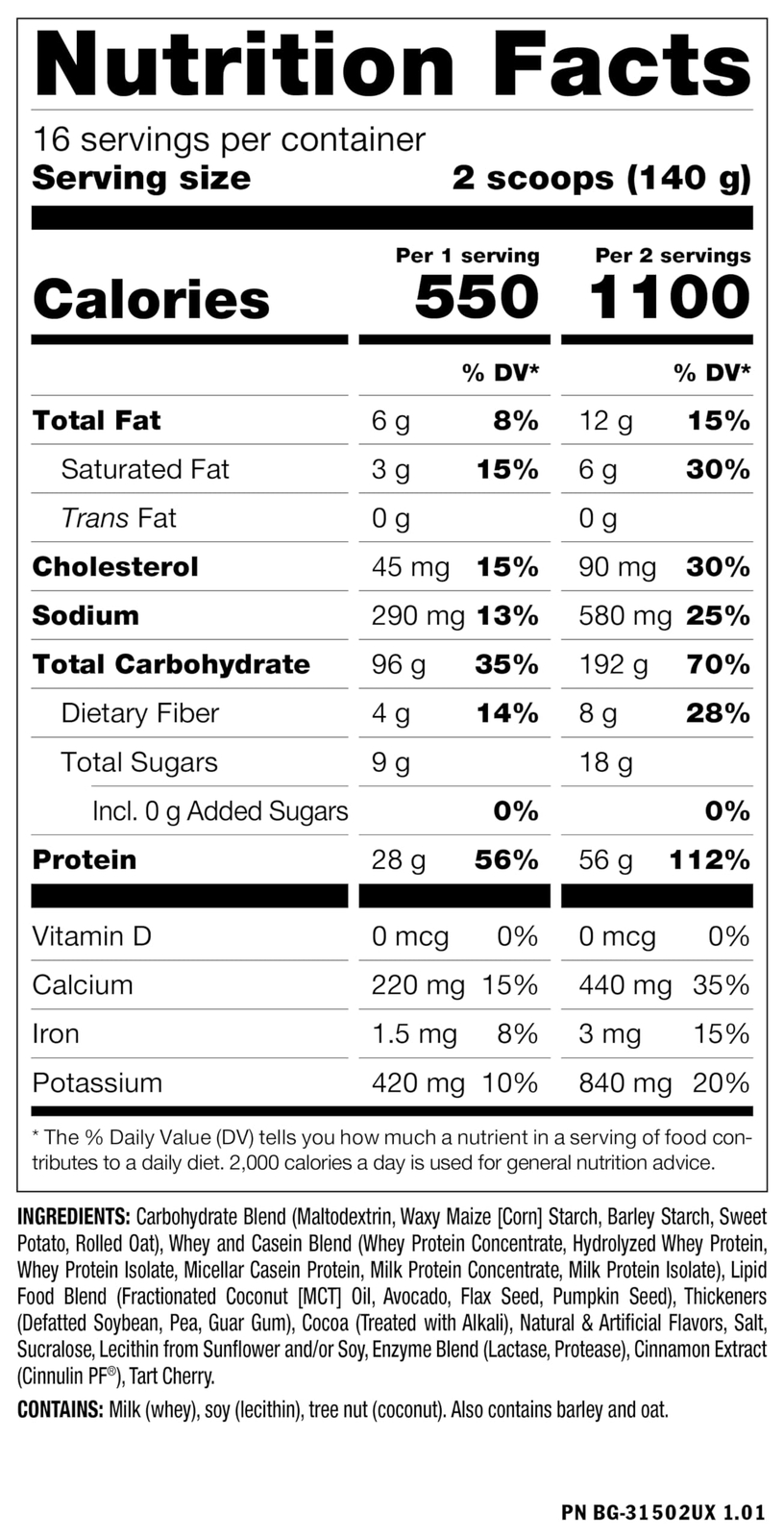 5 Pound Lean Gainer Protein Supplement 1100 Calories 56g Protein BCAAs EAAs