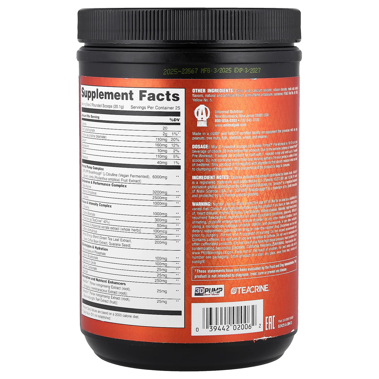 Primal™ Pre-Workout Loaded, Blood Orange, 17.07 oz (502.5 g)