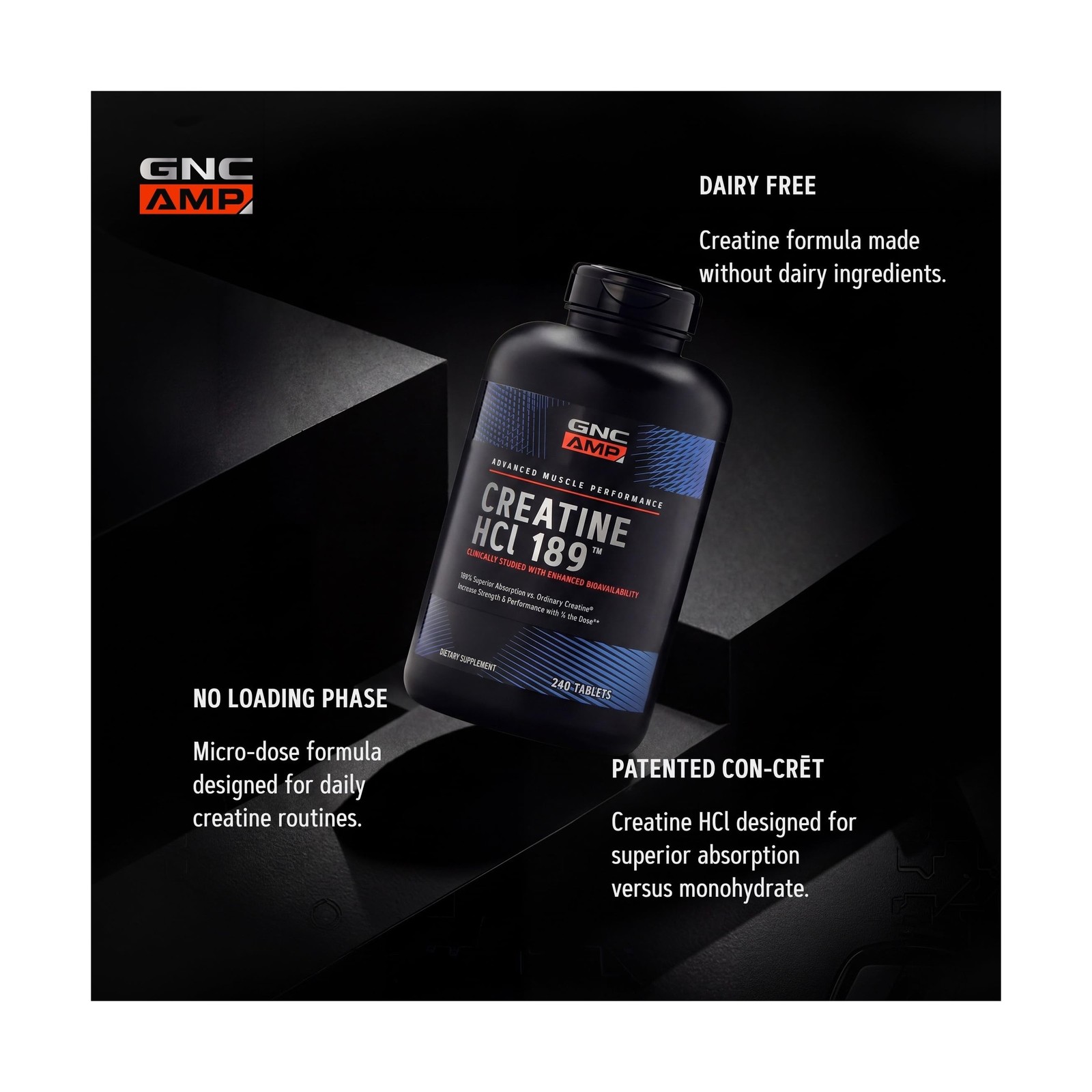 GNC AMP Creatine HCl 189 Pills, Supports Strength & Muscle Building, Athletic…