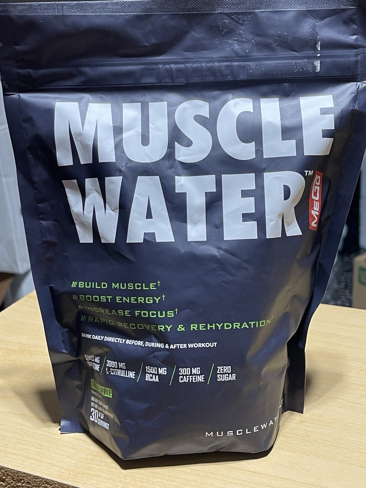 Muscle Water MEGO Powder Drink Mix Green Apple Zero Sugar 30 Serv