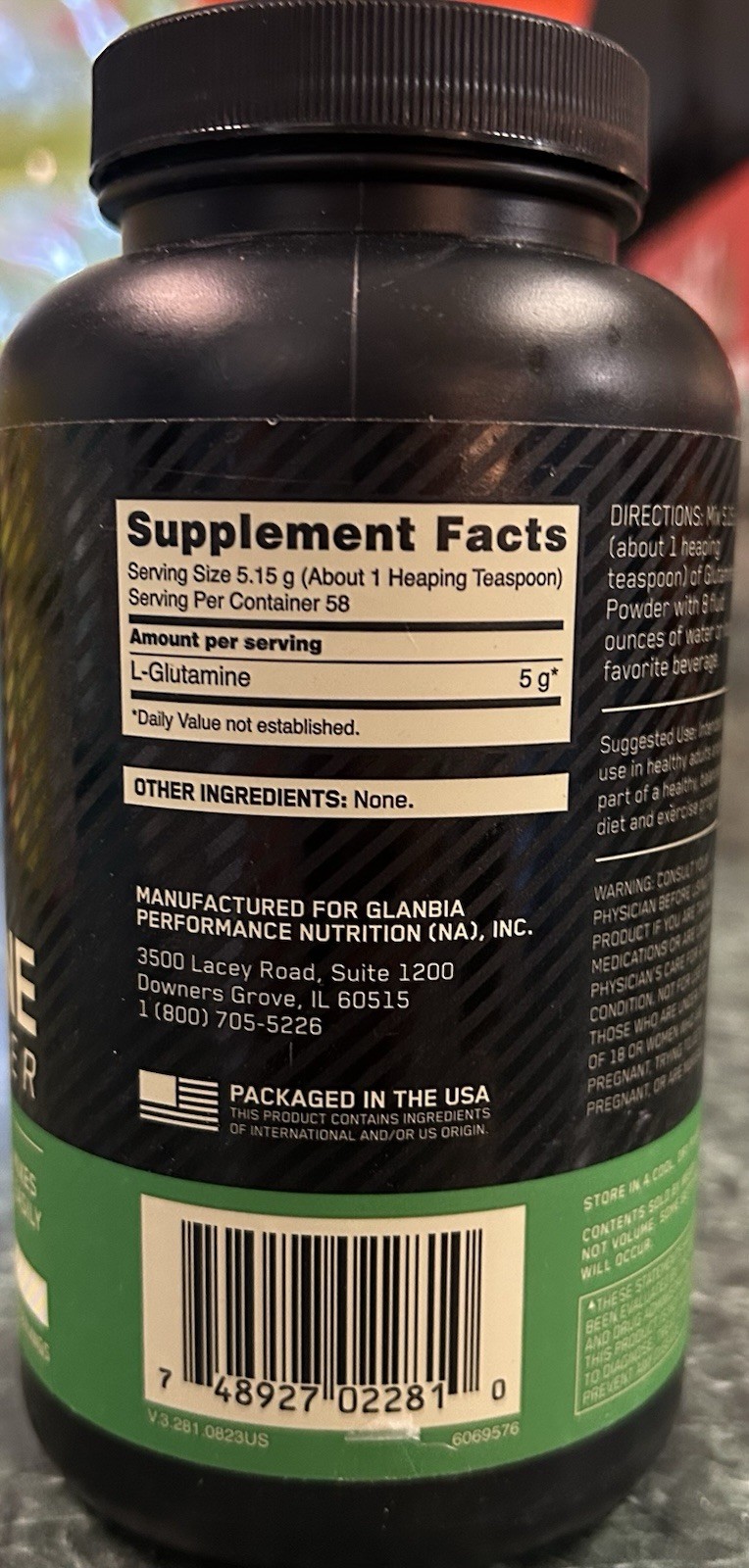Optimum Nutrition L-Glutamine Powder Unflavored 10.58,58 Servings BB-05/12/2028