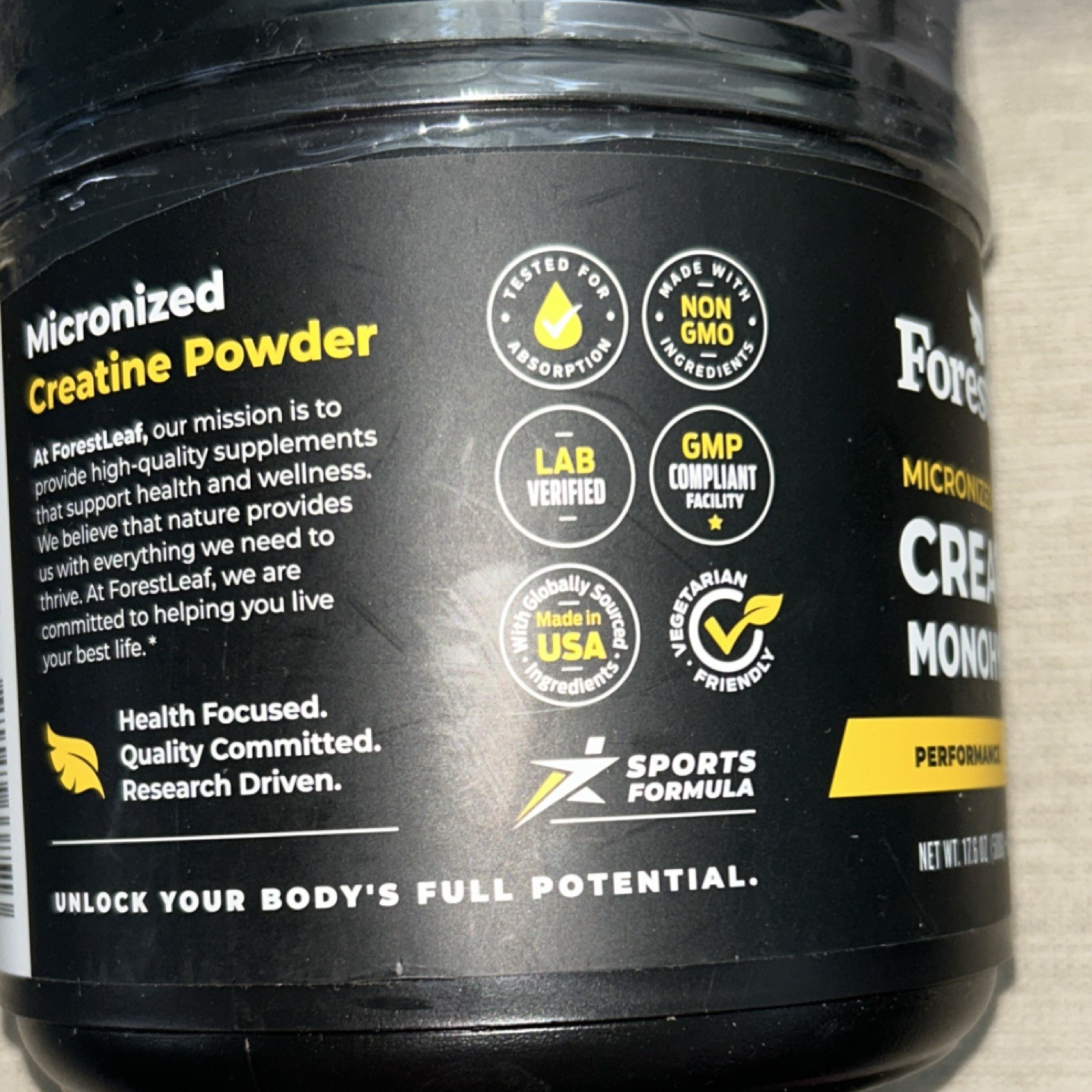 ForestLeaf Micronized Creatine Monohydrate Powder Unflavored 17.6oz 100 Servings