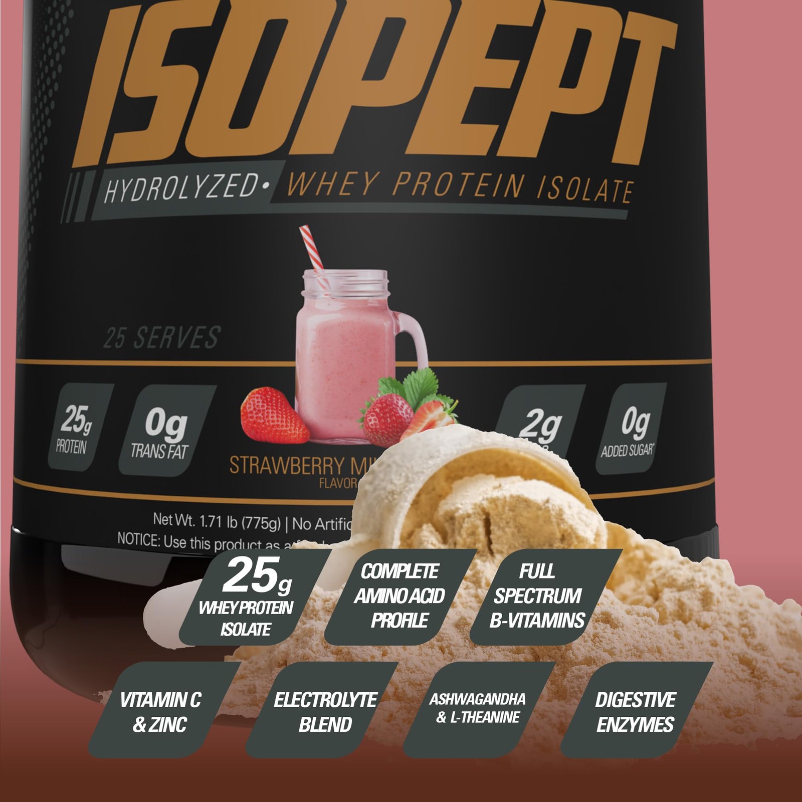 IsoPept Hydrolyzed Whey Protein Powder by EHPlabs – 100% Whey Protein Isolate &