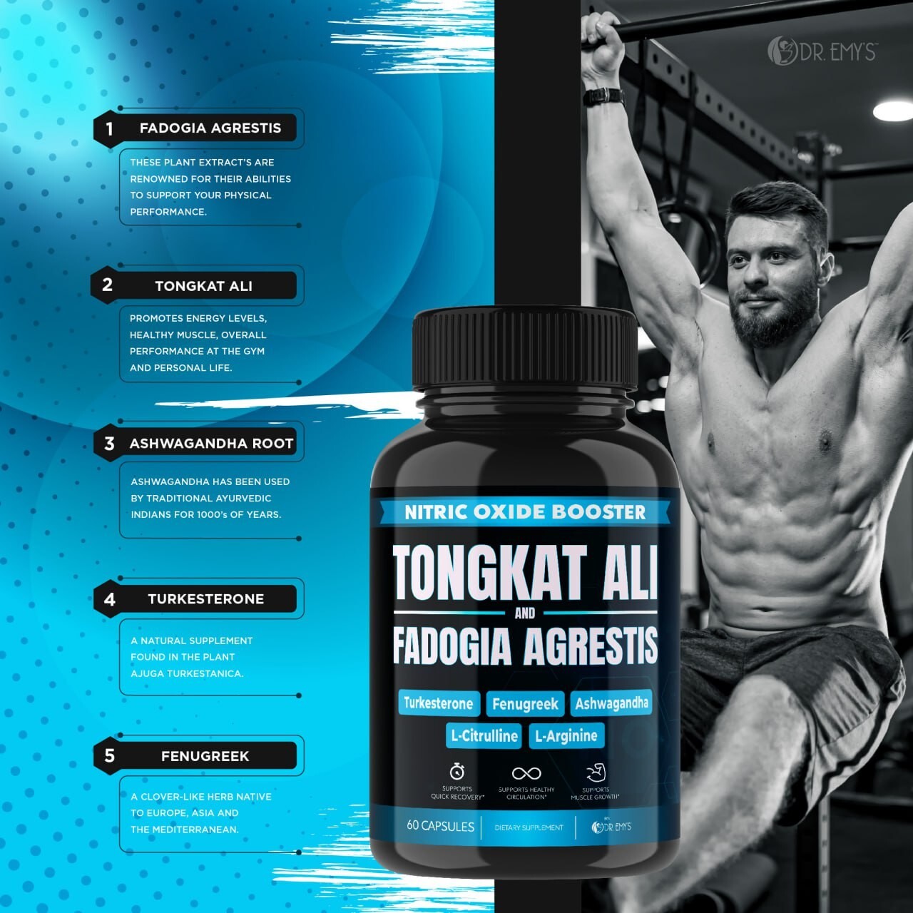 (1 Pack) Testosterone Supplement Booster Capsules Blood Flow Nitric Oxide