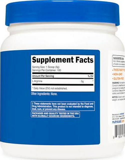 Nutricost L-Arginine Powder 500 Grams (1.1lbs) – Pure L-Arginine Powder – 5000mg