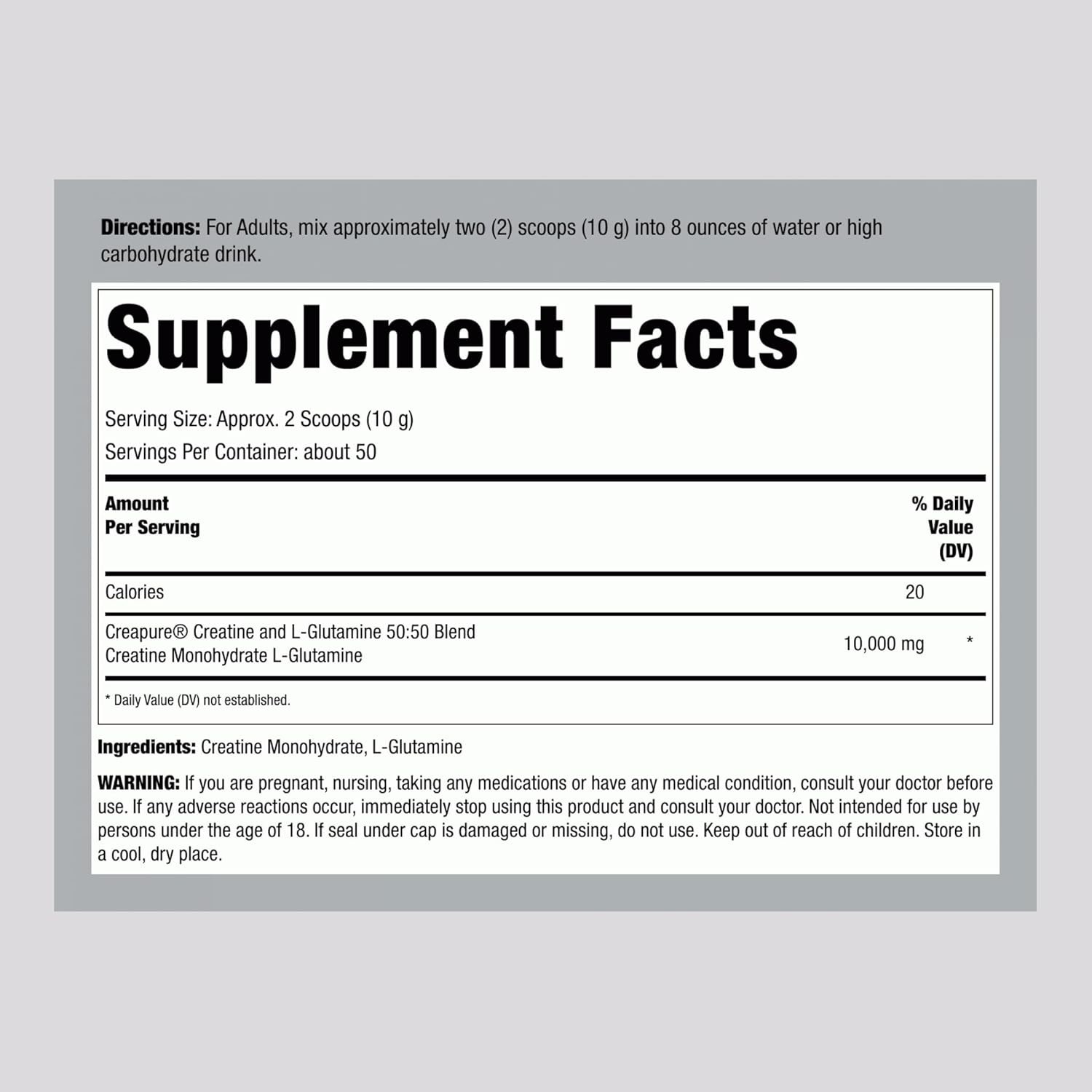German Creatine L-Glutamine 1.1 lb Monohydrate Creapure Powder Vegan Fitness Su