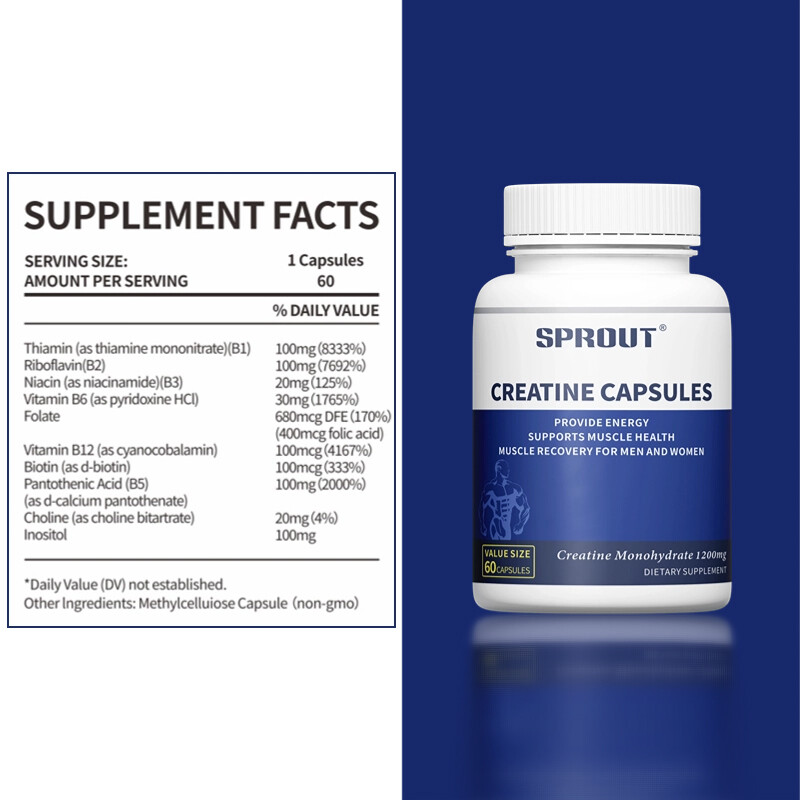 Creatine Monohydrate 60 Capsules – 1200 mg Per Serving