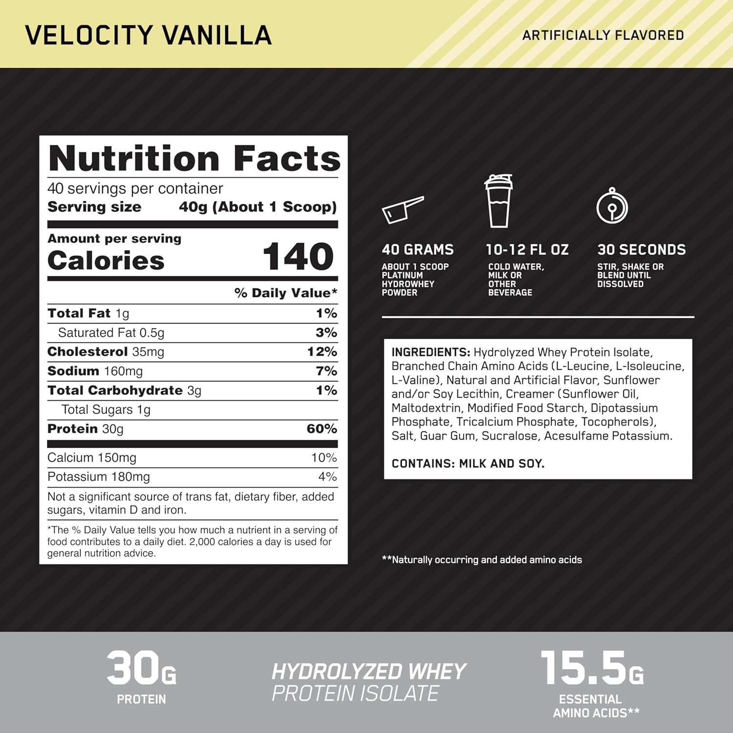 Delicious Velocity Vanilla Protein Powder with BCAAs – 3.5 lb Hydrolyzed Formula