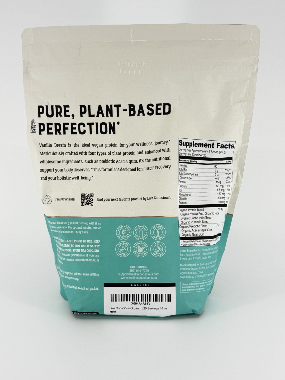Live Conscious Vegan Protein Vanilla Dream 18.4 oz 520g BB 01/2027 New