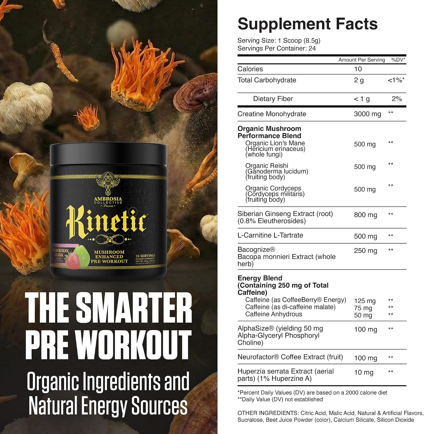 Organic Mushroom Pre Workout Powder with Creatine 3G | Lion’S Mane, Cordyceps &
