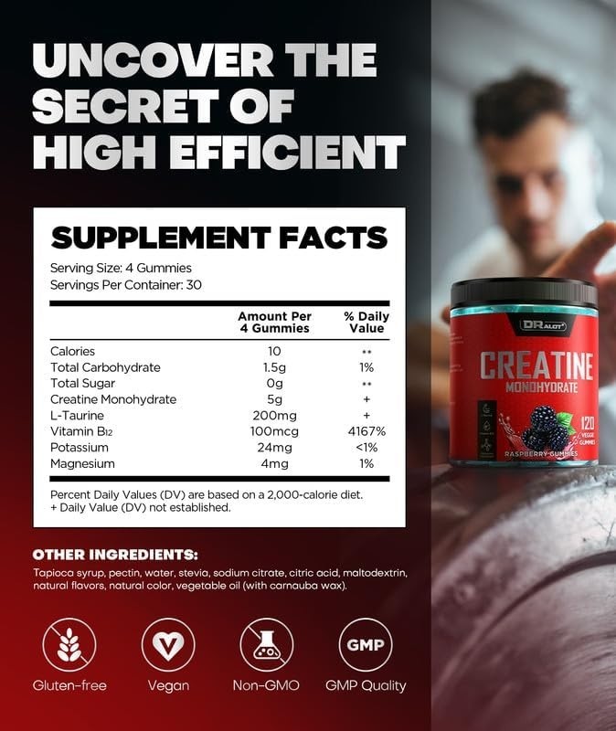 Dralot Creatine Monohydrate Gummies 3 x 120 Gummies,More 15% Strength