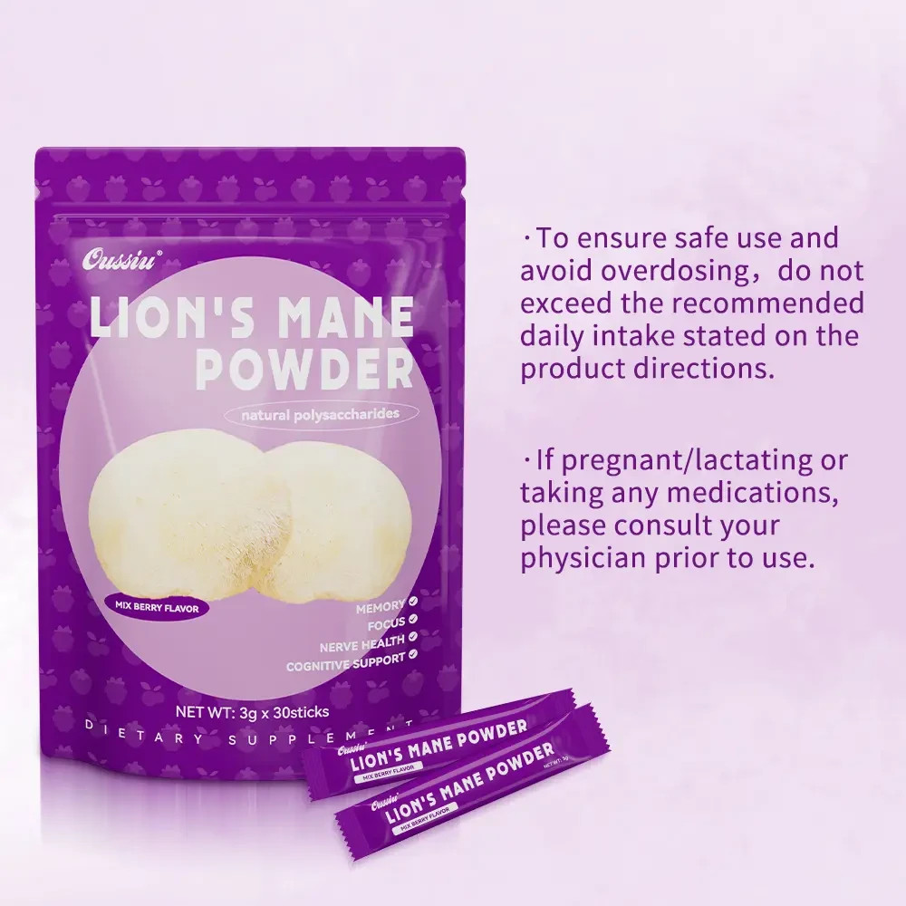 Berry Flavor Organic Lions Mane Mushroom Powder 1 lb Memory Focus Nerve Health