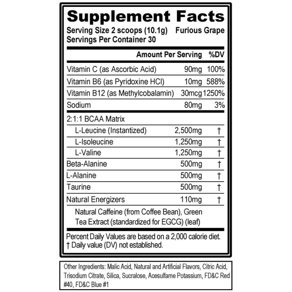 EVL BCAA Energy Amazing Grape 30 Servings Preworkout Powder Amino Acids
