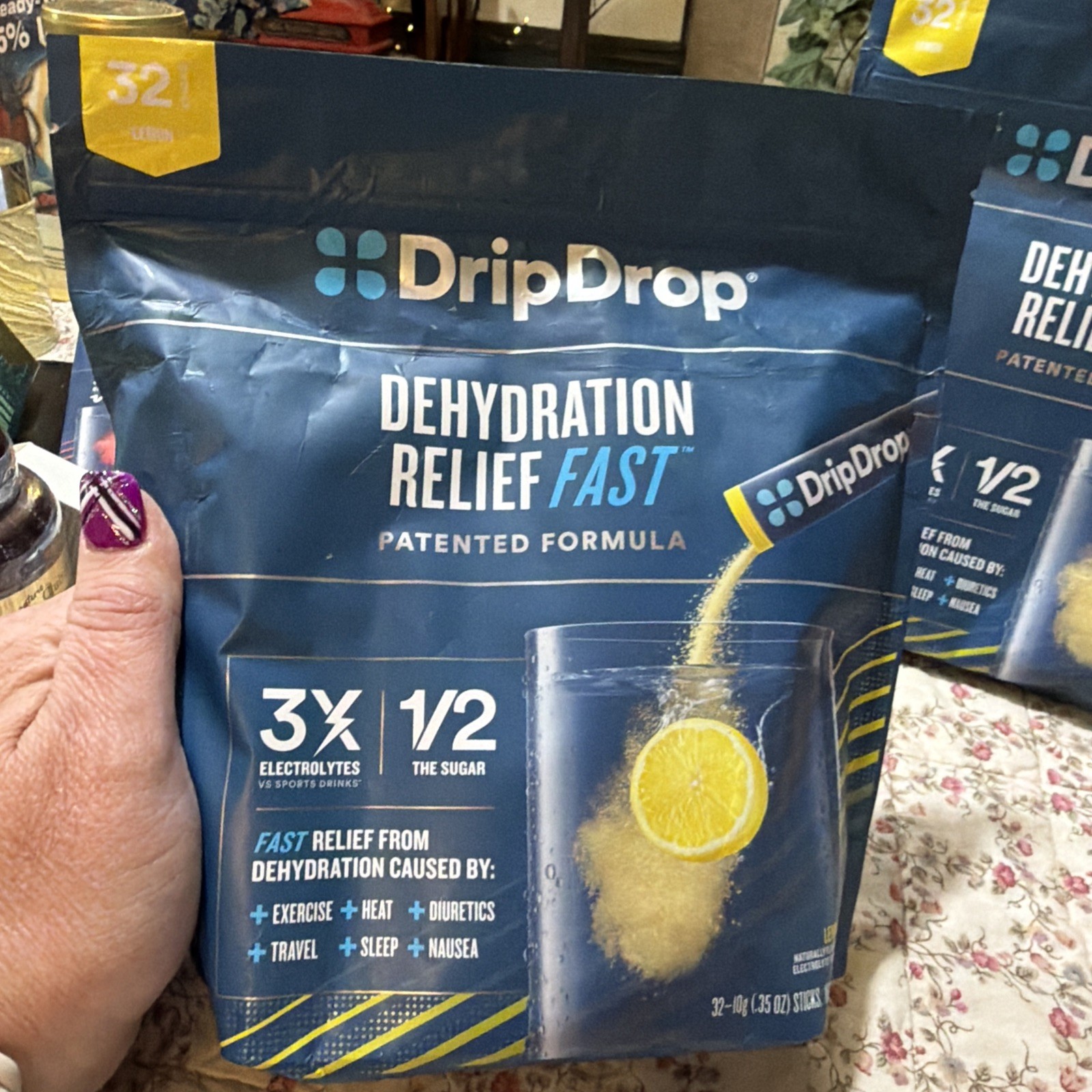 DripDrop Hydration Packets Lemon Electrolytes Powder Drink Mix 32 Sticks 2027