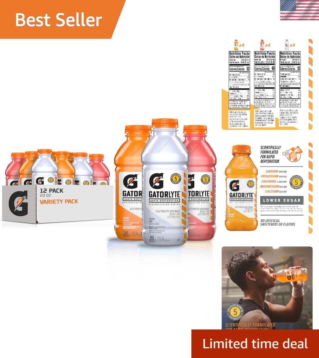 Gatolyte 12 Pack Electrolyte Drink – 3 Flavor Variety, Lower Sugar, No Additives