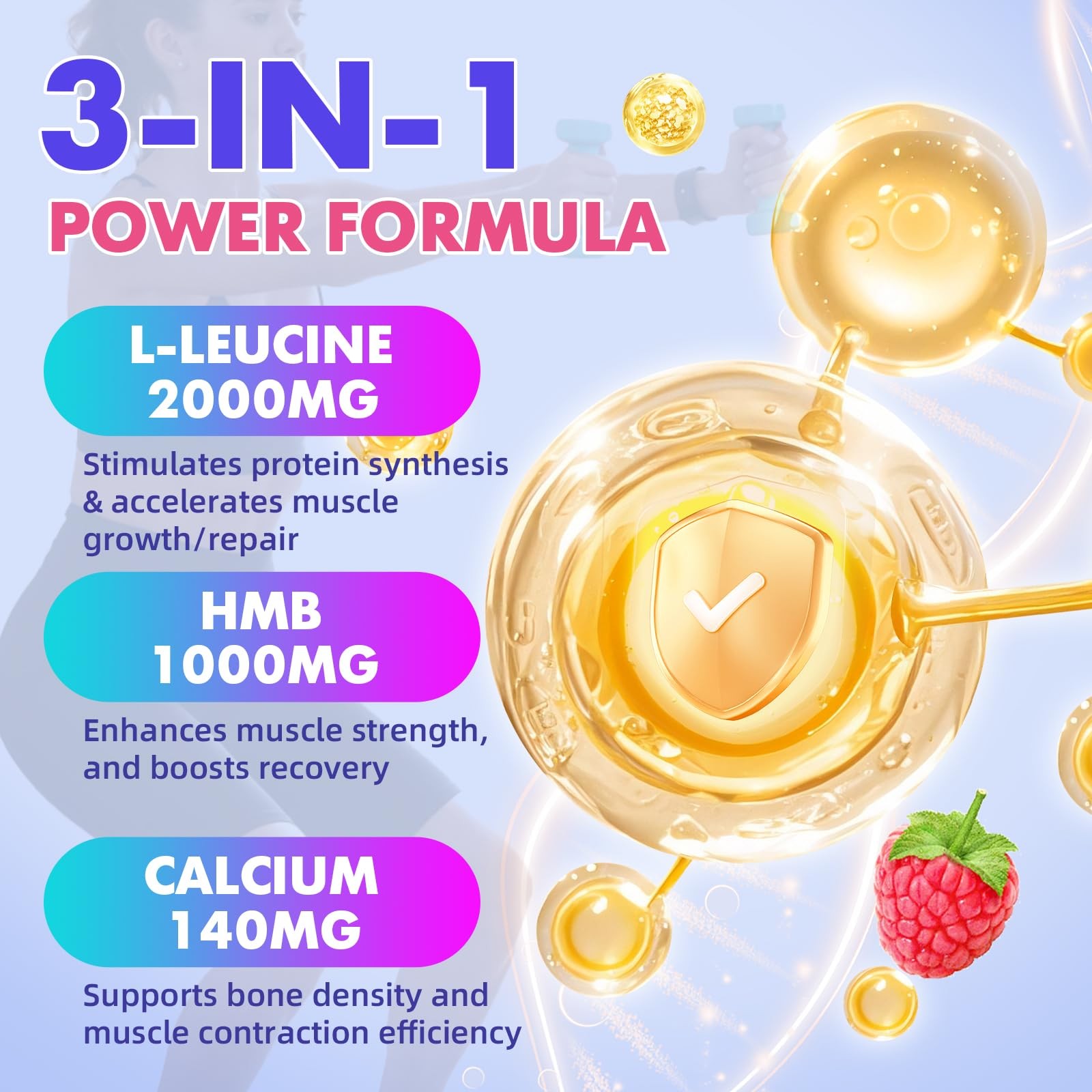2 Pack HMB and LLeucine 3000mg with Calcium Gummies Muscle Support & Recover…