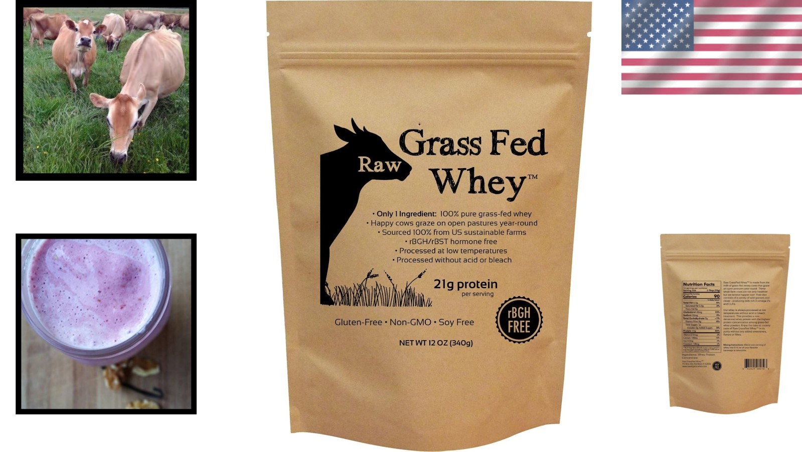 Versatile Unflavored Grass-Fed Whey Protein – 12 oz, Perfect for Smoothies