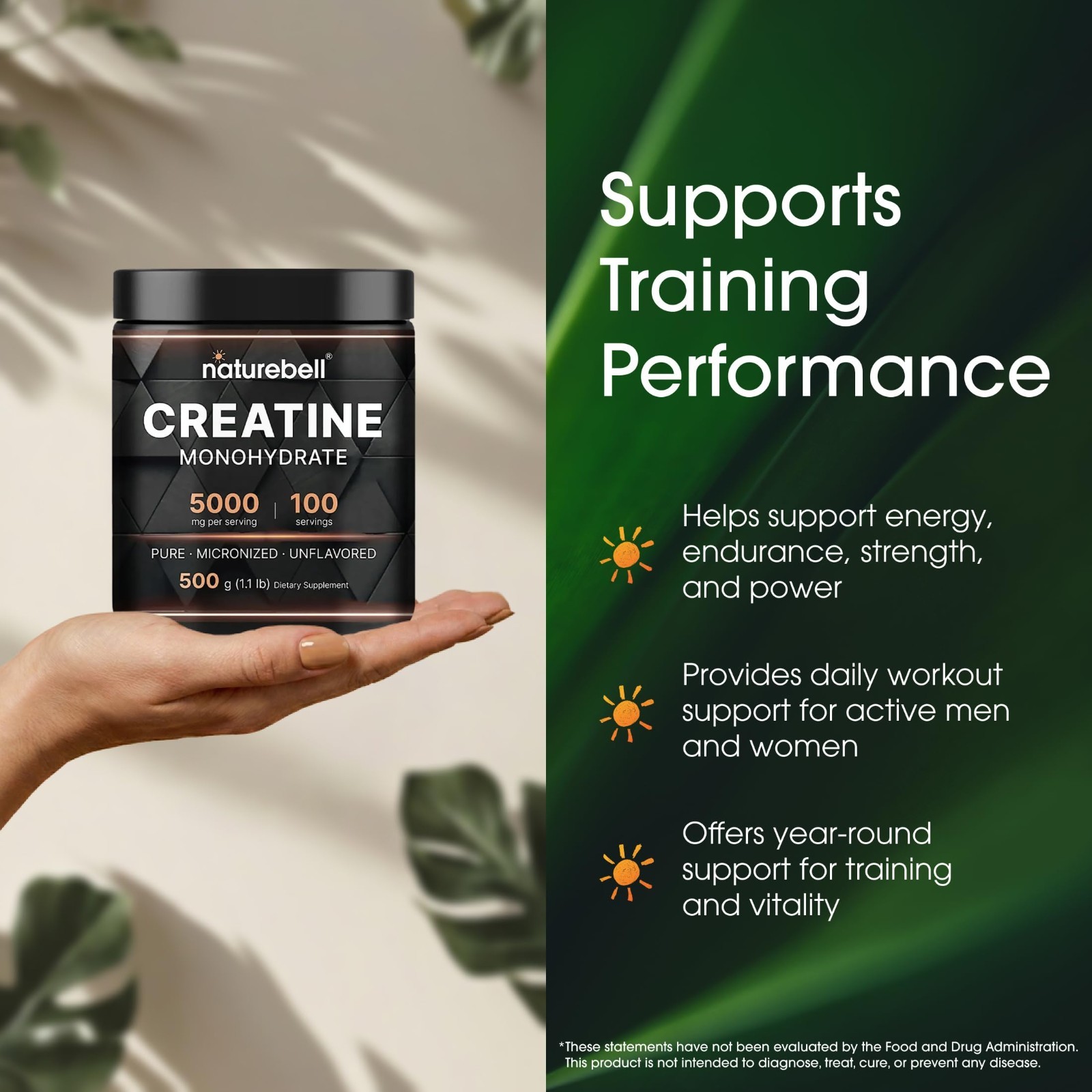 Micronized Creatine Monohydrate Powder 500g – 5000mg Unflavored, Easy Mix, Vegan