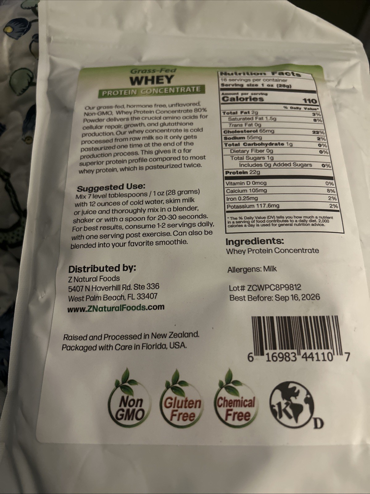 Z Natural Foods Organic Whey Protein Concentrate – Nutrient-Dense Grass Fed W